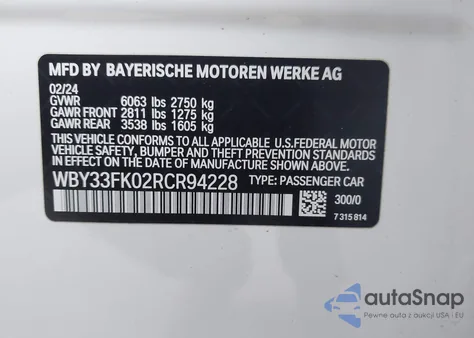 2024 BMW I5 Edrive40 z USA, uszkodzony, nr VIN WBY33FK02RCR94228